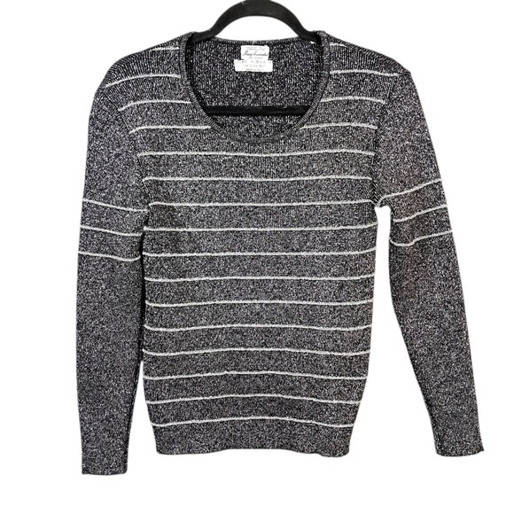 Vtg 50s Macys Associates‎ Wool Pullover Sweater Metallic Italy Large Black - Picture 2 of 11